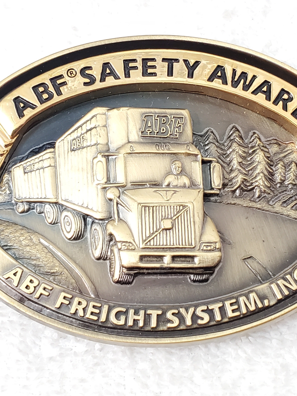 ABF FREIGHT Vintage Belt Buckle Semi Truck Trucker Double-Trailer with Tractor